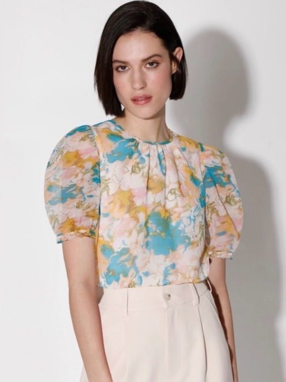 Walter Baker Floral Blouse, Sheer Sleeves, Medium